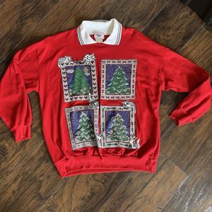90s Cat Christmas sweatshirt Medium Vintage Nutcracker Kitten Sweater Red